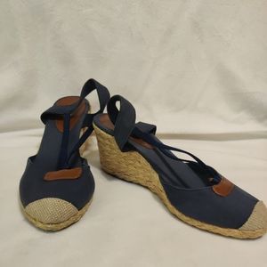 Chaps Clarisa Espadrille Wedge Sandal Slingback  Womens Sz 9 B Navy Blue